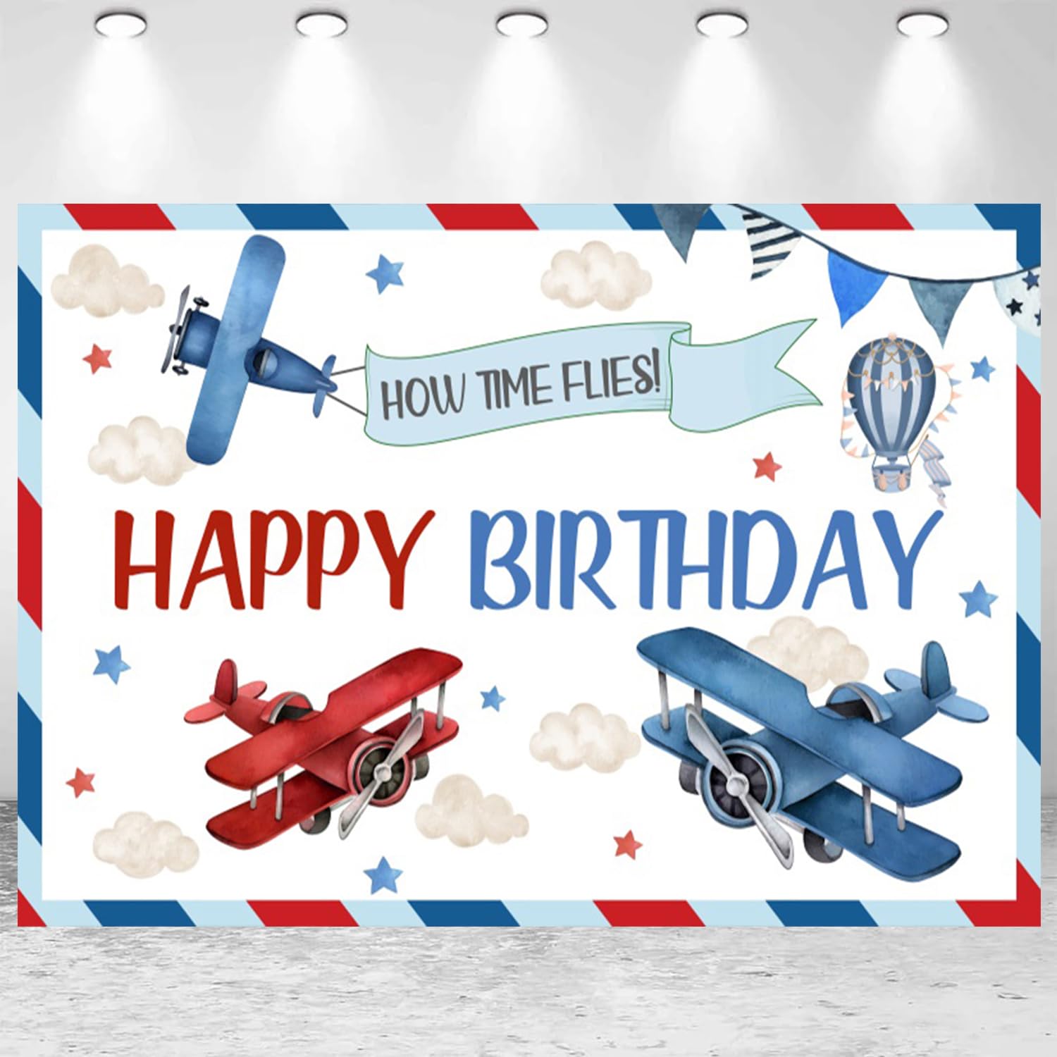 Photo 1 of 8x6ft Airplane Happy Birthday Backdrop Red Blue Airplane Boys Birthday Party Photography Background How Time Flies Happy Birthday Decorations Kids Portraits Banner Photo Studio Props