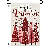 CROWNED BEAUTY Valentines Day Garden Flag Heart 12x18 Inch Double Sided Red Trees Welcome Decoration for Outside Yard CF1923-12