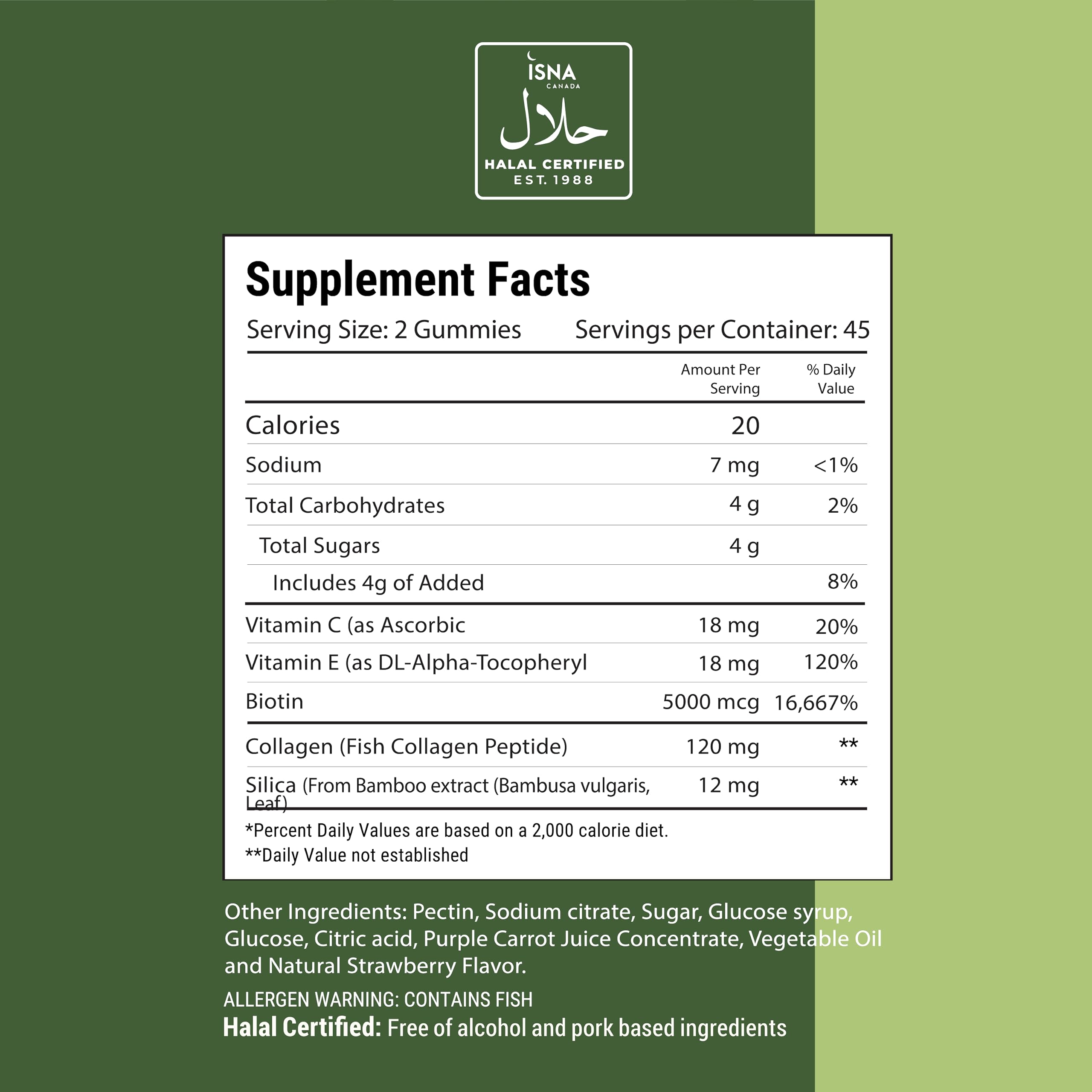 Noor Vitamins Halal Hair Vitamins Biotin, Collagen, Silica, Vitamin C & E Supports Hair, Skin & Nail Health; Natural Strawberry Gummy Vitamins. GMO, Gluten Free & a Certified Halal Vitamin (90 Count)
