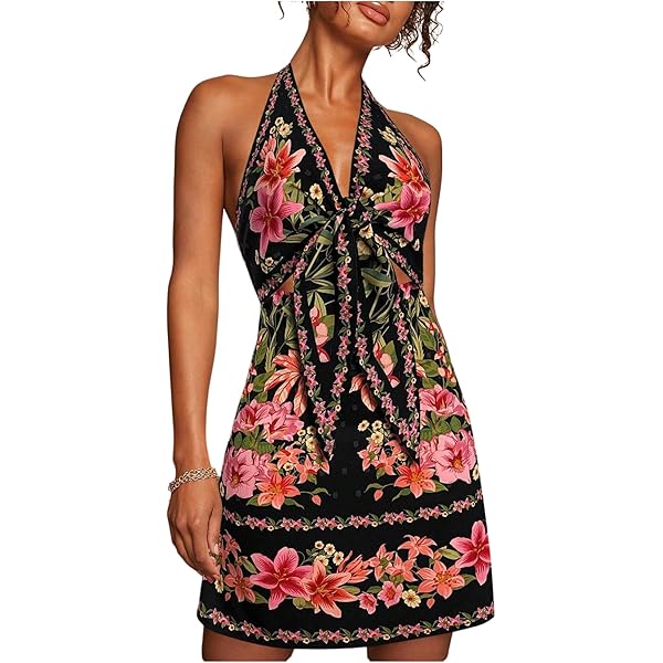 Women's Retro Beach Midi Dress V Neck Long Sleeve Printed Swing Shirt Dress  AS S at Amazon Women's Clothing store