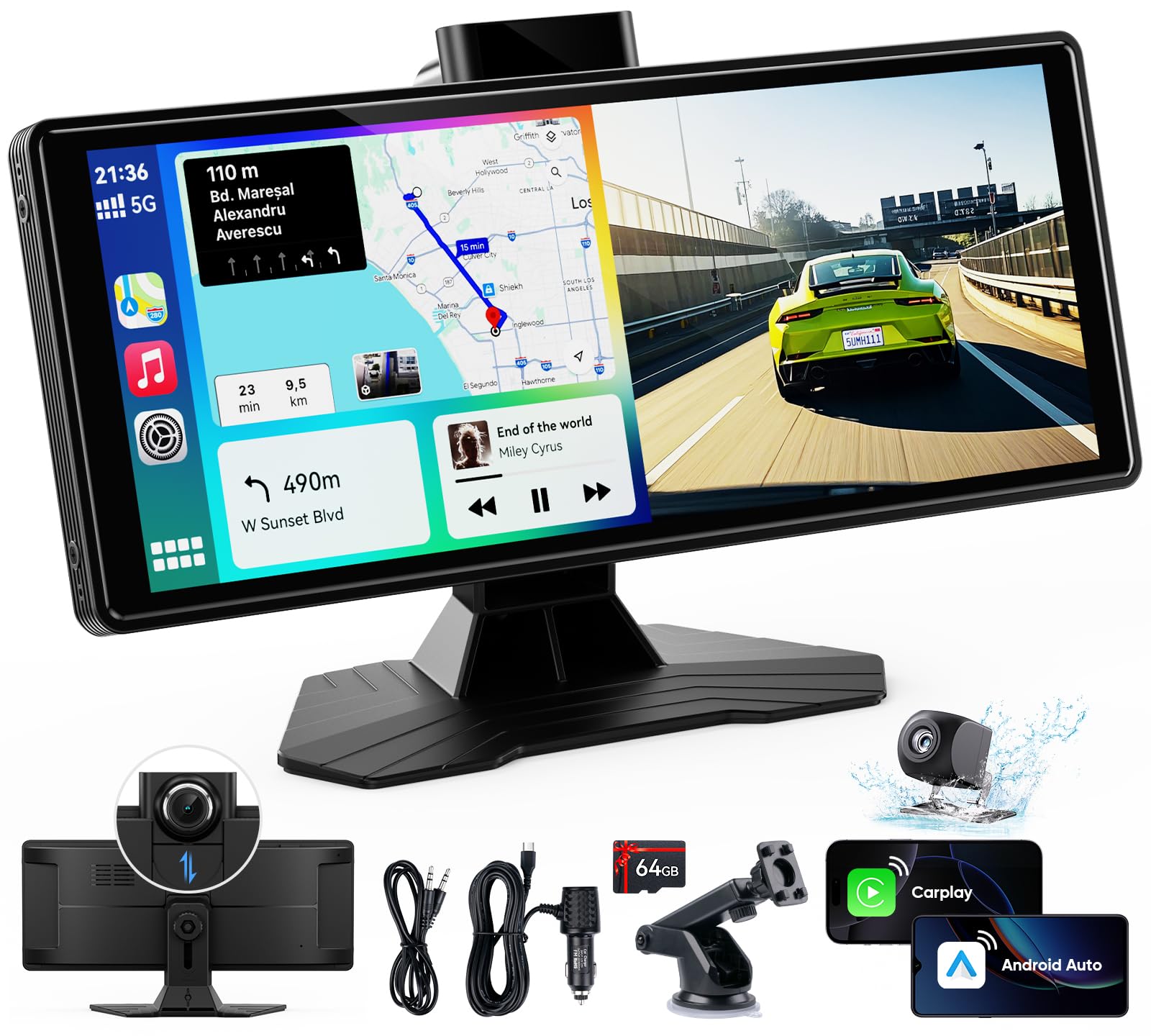 Photo 1 of Portable Wireless Carplay Screen for Car: 10.26" HD Car Tablet Compatible with Apple Carplay Android Auto Stereo Touchscreen with 4K Dash Cam/Backup Camera/GPS Navigation/Mirror Link