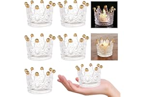 STARVAST 6PCS Votive Candle Holders, Crown Glass Tealight Candle Holder for Wedding, Party and Home Decor(Gold Tips)