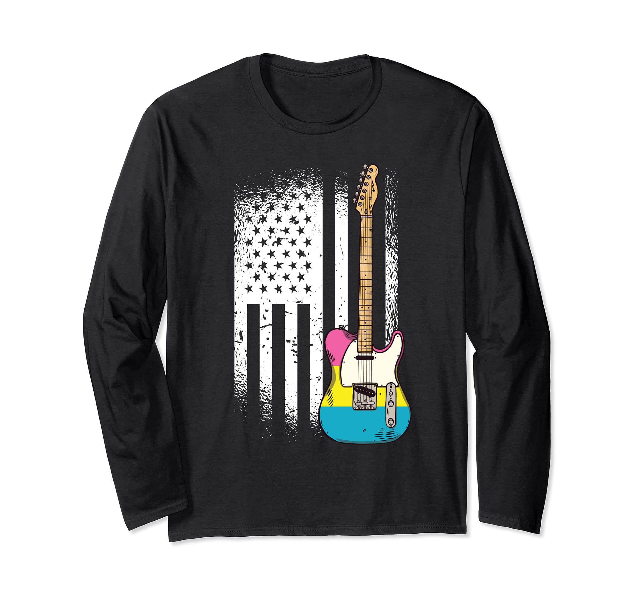American Flag Guitar Pansexual Pride LGBT-Q Ally Guitarist Long Sleeve T-Shirt