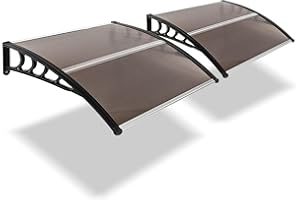 ELOMBR 2 Pcs 40" x 40" Window Awnings Door Canopy, Polycarbonate Cover Front Door Outdoor Window Awning Exterior, Entry Door Awning for Sun Shutter, UV, Rain and Snow Protection, Hollow Sheet(Brown Board)