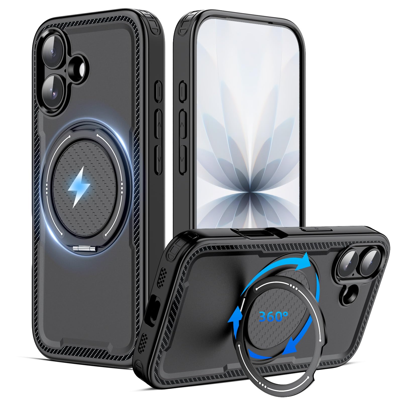 Photo 1 of COOYA for iPhone 17 Case with 360° Spin Magnetic Stand, Compatible with MagSafe, Shockproof Drop Protection Silicone Cover Reinforced Corners, Anti-Slip, Raised Edge Shell, 6.3-inch, Matte Black