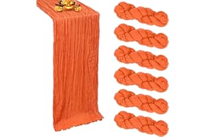 RestfulGlow 6 Pack Fall Table Runner Orange Cheesecloth Table Runner 10FT Boho Cheese Cloths Gauze Fabric 120 Inch Rustic for Thanksgiving Wedding Birthday Party Baby Shower Decorations
