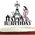 Eiffel Tower Cake Topper for Girl Lady Women Paris Party Supplies Glitter Rose Gold Perfume Cake Decorations Paris Birthday Themed Party Decorations