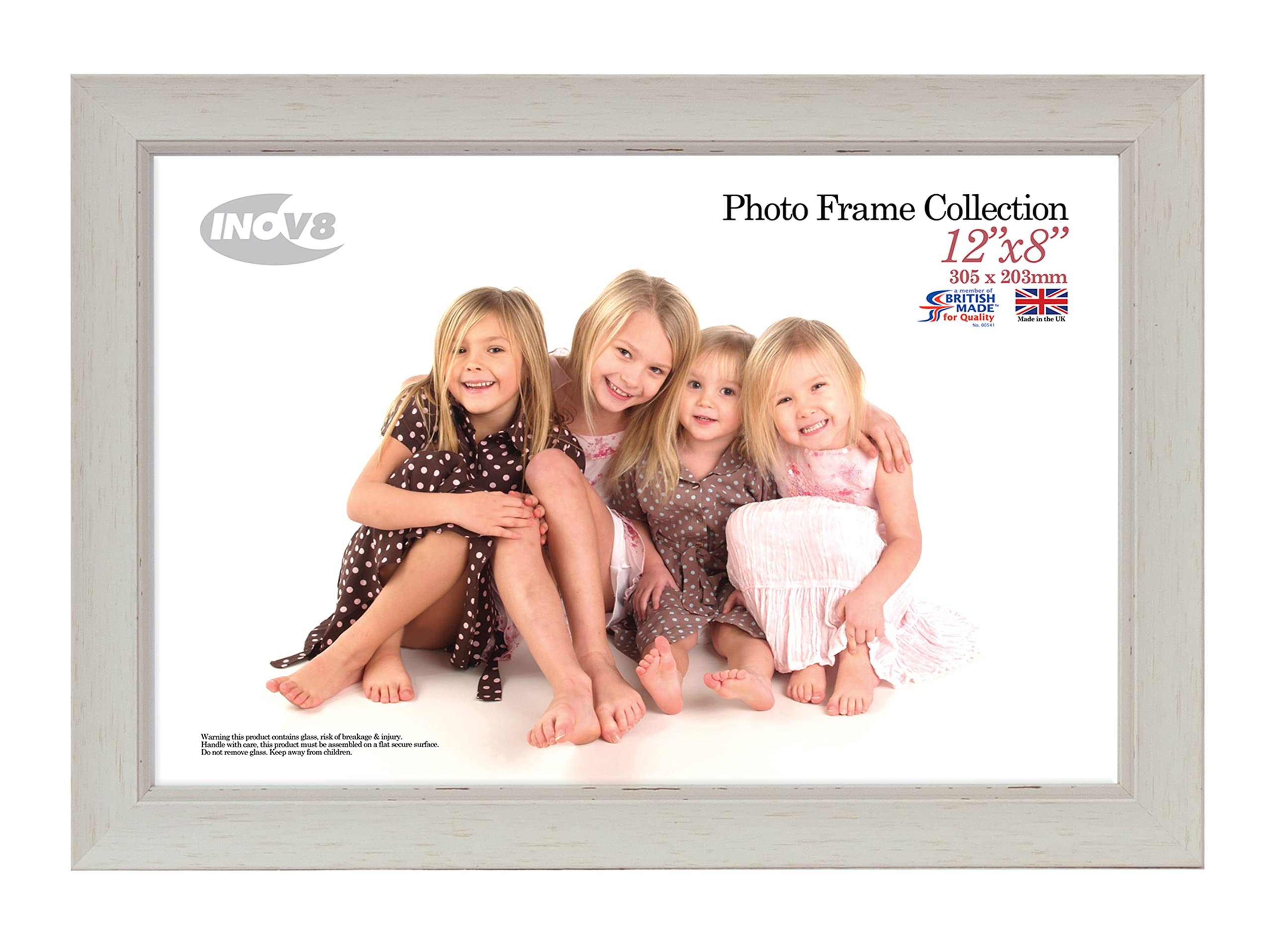 Inov8 PFES-SWWH-128 British Made Traditional Picture/Photo Frame, 12x8-inch, Small Washed White — image 1