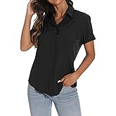 GUANYY Women's Short Sleeve Button Down Shirt Womens Shirts Dressy Casual Business Work Blouses V Neck Collared Tops