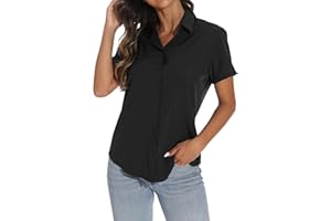 GUANYY Short Sleeve Button Down Shirt Dressy Shirts Casual Work Shirts V Neck Blouses Solid Color