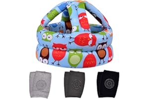 TORASO Baby Helmet & Baby Knee Pads for Crawling,Infant Helmet & Walking Baby Helmet，for Age 6-36 Months, Blue Owl(B)