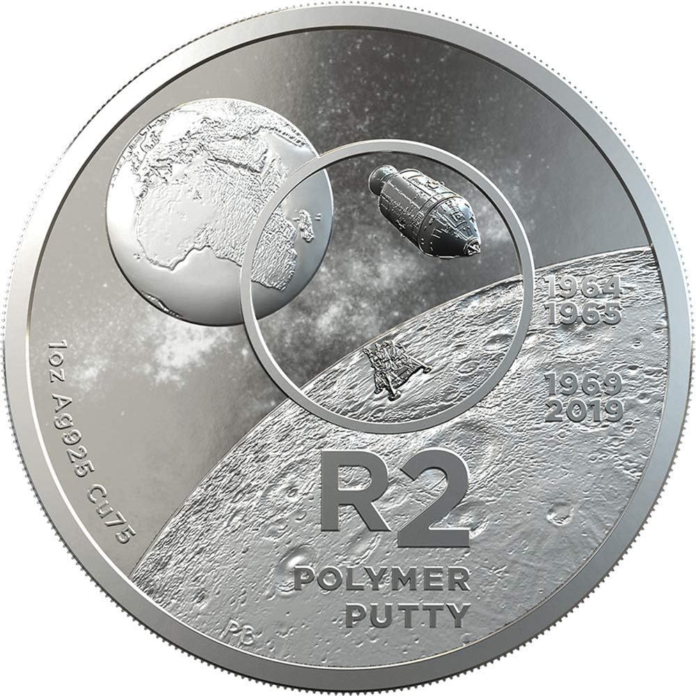 2019 ZA Modern Commemorative PowerCoin POLYMER PUTTY R2 Moon Landing 1 Oz Silver Coin 2 Rand South Africa 2019 Proof