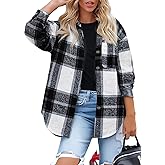 Womens Flannel Shacket Jackets Button Down Plaid Shirts Fashion Business Blouses Casual Fall Outfits Flannel Work Tops