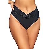 SHEKINI Women's Bikini Bottom Ruched Foldover Swimsuit High Waisted Swim Bottoms