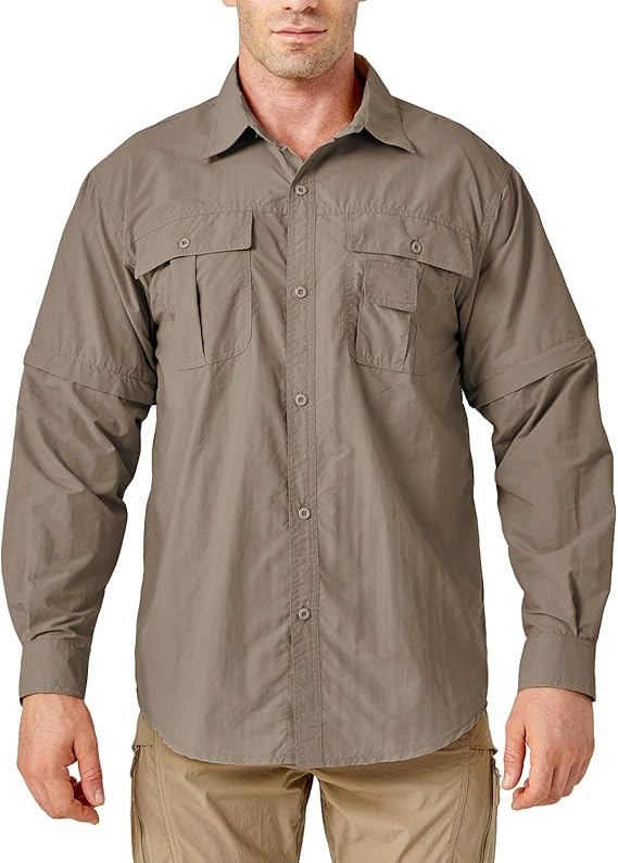 FASKUNOIE Men's Hiking Shirts Breathable Convertible Work Shirts Quick