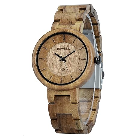 BEWELL Damen Armbanduhr Analog Japanisches Quarzwerk mit Holzarmband W155A