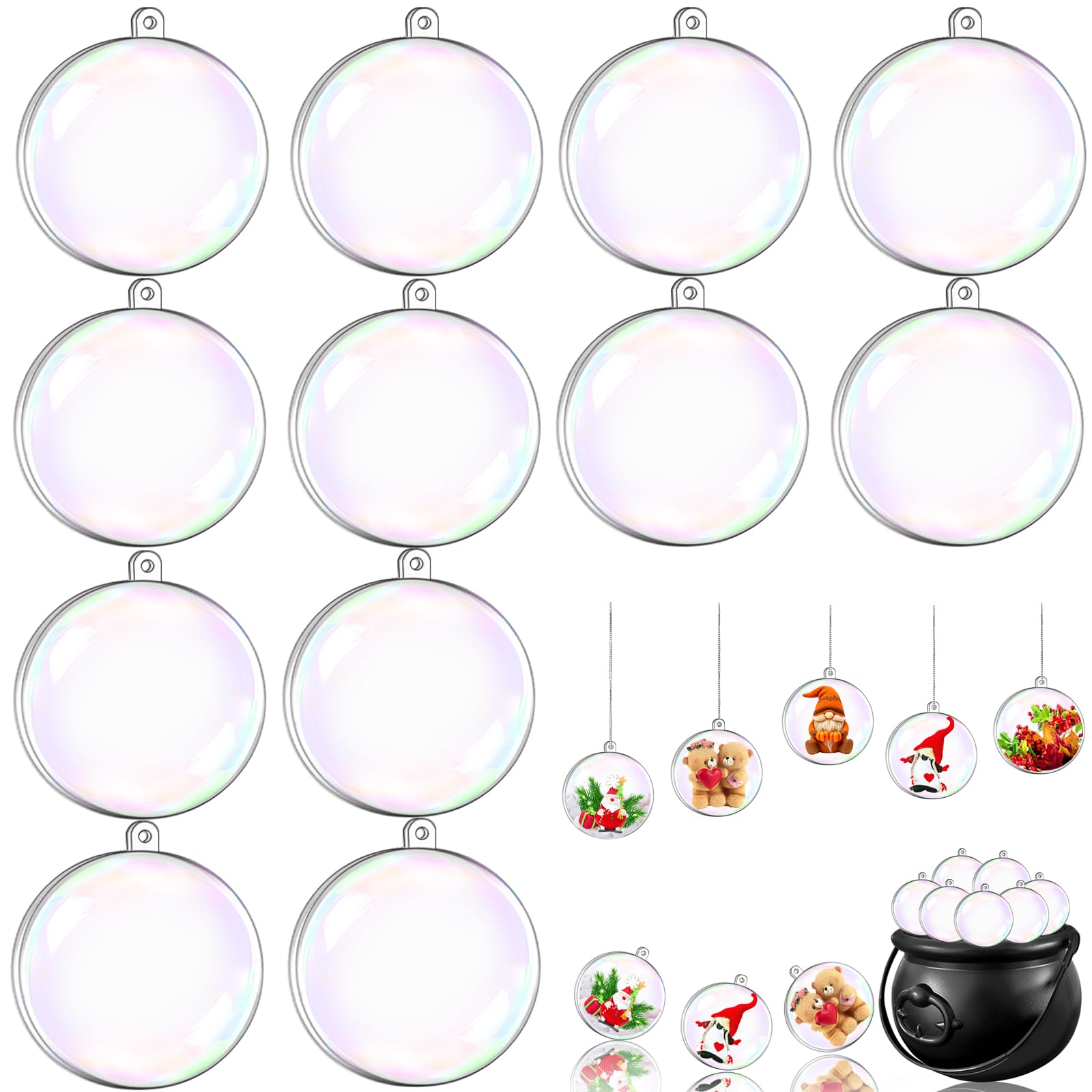 Photo 1 of 12 Pack 2.8in Clear Plastic Balls Set,DIY Fillable Ornaments Ball with Candy Witch Cauldron for Christmas Decorations Indoor,Table Decor,Halloween Party Supplies,Xmas Tree Crafts