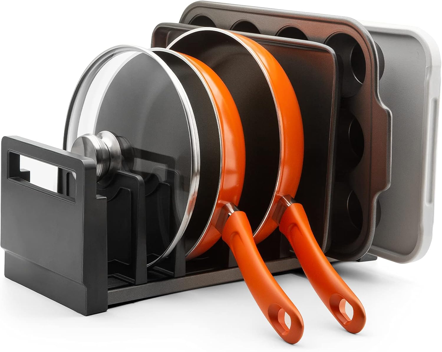 Amazon Com Pot Organizer Ezcook Pots And Pans Organizer With Adjustable Dividers Holds Cast Iron Skillets Cutting Boards Bakeware Cookie Sheet For Kitchen Cabinet Aluminum Alloy Home Improvement