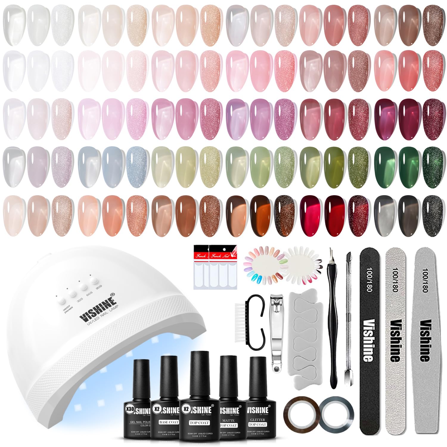 Vishine UV LED Nail Lamp Gel Nail Polish Set with 32 Colors & 4 Bottles of Base and Glossy Matte Top Coat Soak off Gel Nail Set Suitable for All Seasons Gifts