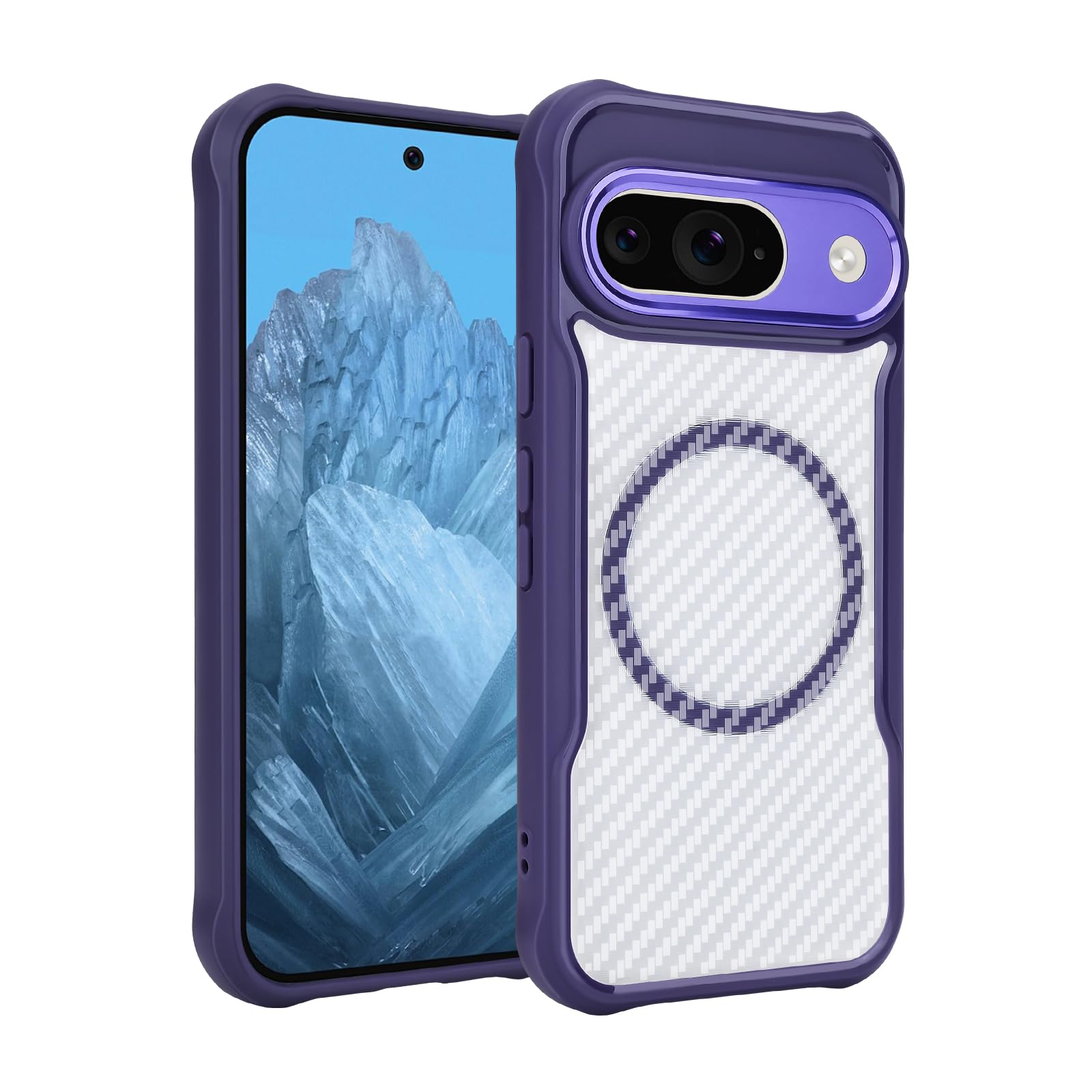 DiyGody Magnetic Case for Google Pixel 9 6.3inch Compatible for MagSafe, Mental Frame Translucent Military Grade Drop Protection Shockproof Rugged Phone Cover for Google Pixel 9 (Purple)