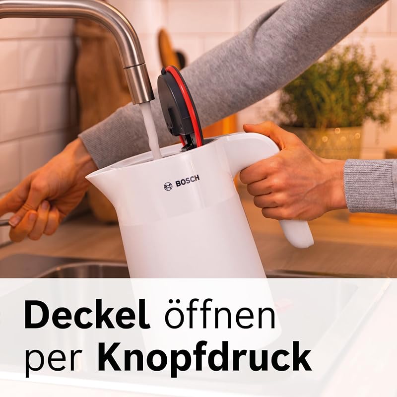 kabelloser Wasserkocher MyMoment TWK2M161, Abschaltautomatik, Überhitzungsschutz, Tassenanzeige, entnehmbarer Kalkfilter, Trockengehschutz, Dampfstopp-Automatik, 1,7 L, 2400 W, Weiß matt