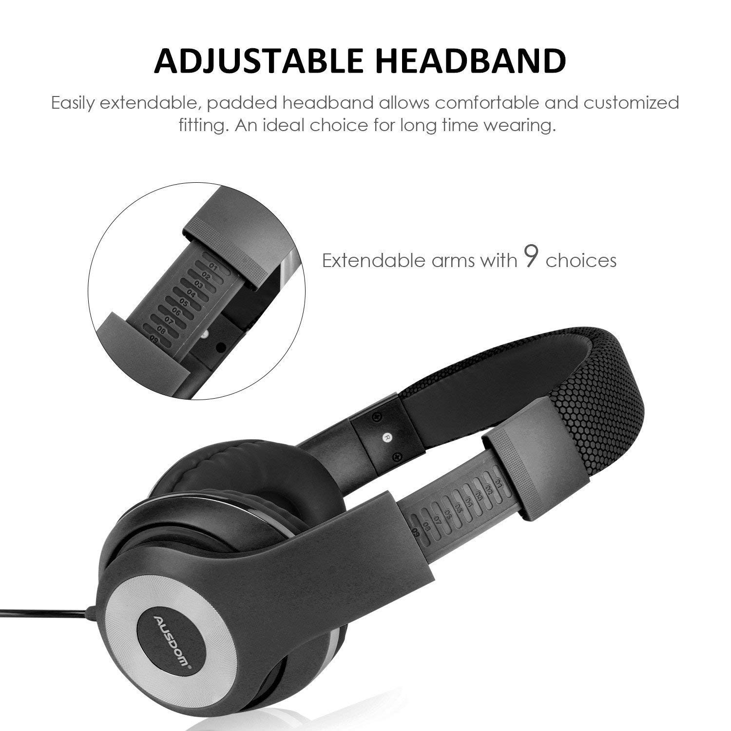 Ausdom F01 Kopfhörer Hi-Fi Stereo On-Ear Kopfhörer Ohrhörer mit Mikrofon 3.5mm-Anschluss Gaming Headset für PC, Desktop, Laptop, Tablet, iPhone 6s/6s Plus/6/SE/5s/5/4, Samsung Huawei Kinder Smartphone Headphone(Schwarz)
