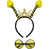 VIGUEUR Bee Antenna Headband - Yellow Bee Headband Glasses Set for Adults