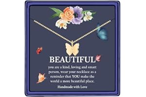 Hidepoo Initial Butterfly Necklace for Girls Gifts, 14K Gold/Silver/Rose Gold Filled Dainty Butterfly Pendant Choker Necklace Initial Butterfly Necklace Birthday Gifts for Girls