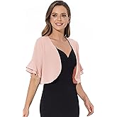 Women Shrug Soft Chiffon Open Front Sheer 3/4 Sleeve Bolero Cardigan for Evening Dress