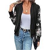 OYOANGLE Women's Floral Print Long Sleeve Zip Up Bomber Jacket Drop Shoulder Lightweight Dressy Coat