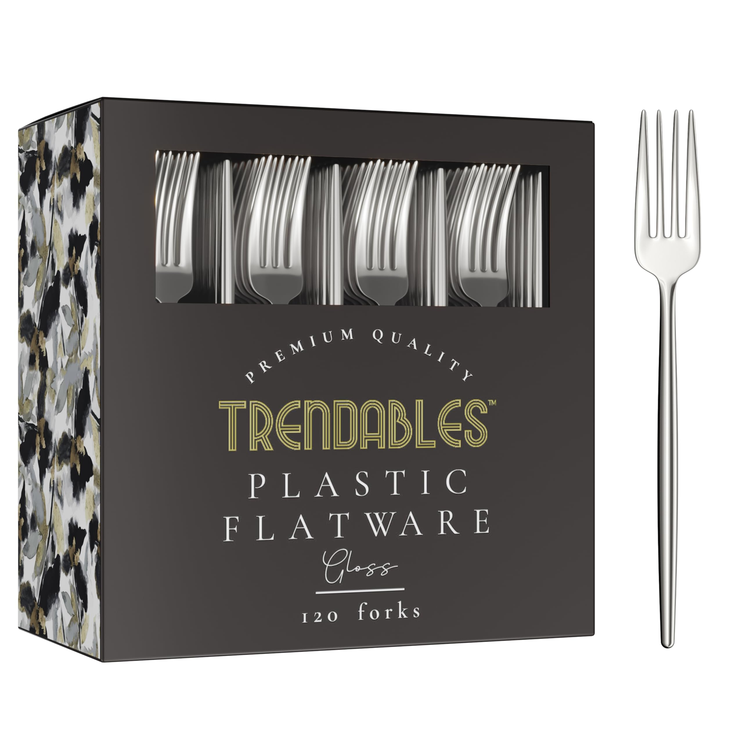Photo 1 of Trendables Disposable Plastic Cutlery Set - 120 Pack Silver Plastic Forks, Knives, Spoons - Beautiful Silver Plastic Silverware