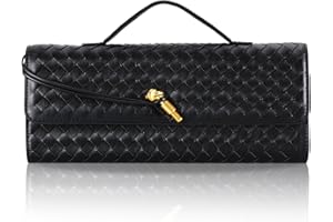 EGCUQ Pu Leather Woven Bag Purse,Black Clutch, Woven Evening Bag For Women 11.8" x 1.7" x 4.9"