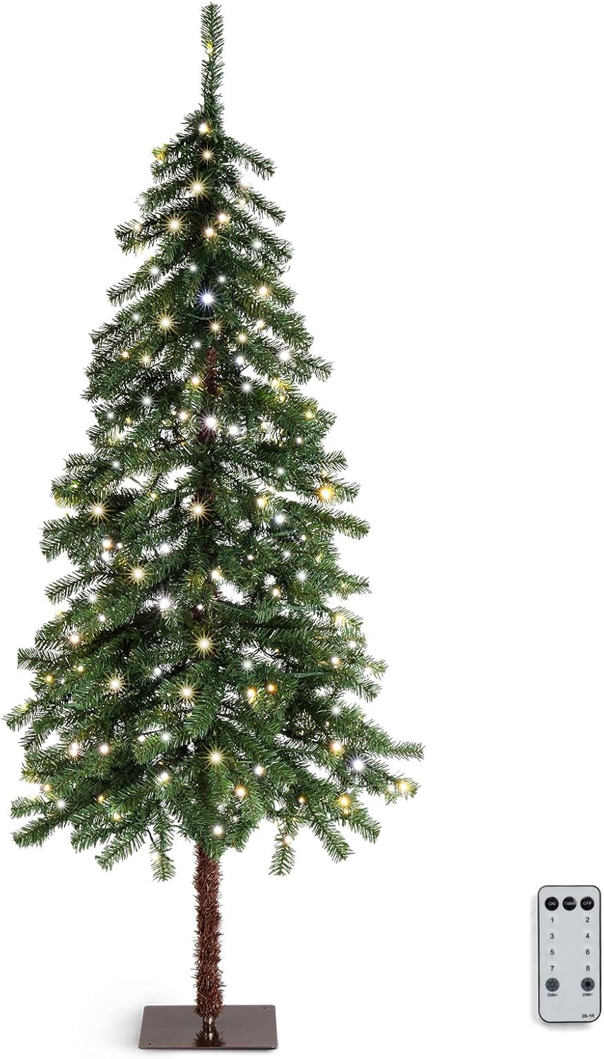 Trees - VINGLI 5ft Pre-lit Artificial Christmas Tree with Warm White LED Light, Slim Xmas Tree with 230 Realistic Branch Tips for Home, Office, Party Decoration Indoor Outdoor