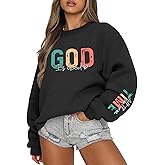 Lubpow Christian God Is Good Sweatshirt for Women Oversized Religious Jesus Faith Shirts Inspirational Bible Verse Pullover