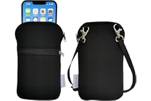 Tainada Neoprene Universal Cell Phone Double Zipper Sleeve Pouch Case Carrier Bag for Men Women w/Crossbody Strap/Neck Lanyard | Shock-Absorbing | Lightweight | (Black)