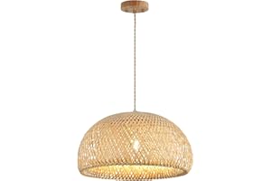 Hchunqjor Bamboo Large Pendant Light Fixture 17.8 inch One-Light Adjustable Rustic Basket Handmade Woven Pendant Lighting for Kitchen Island Farmhouse Dining Room Living Room