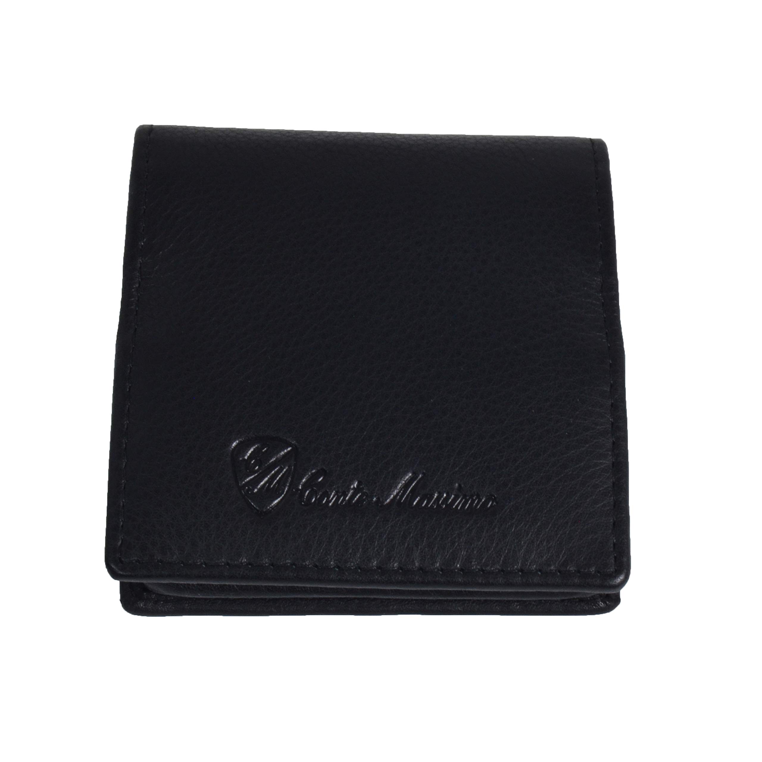 CM Conte Massimo Men's Genuine Leather Coin Purse, Small Compact Wallet, Black