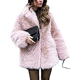 Wyeysyt Womens Faux Fur Coat Long Fluffy Shaggy Jacket Lapel Winter Furry Coats Fuzzy Outerwear