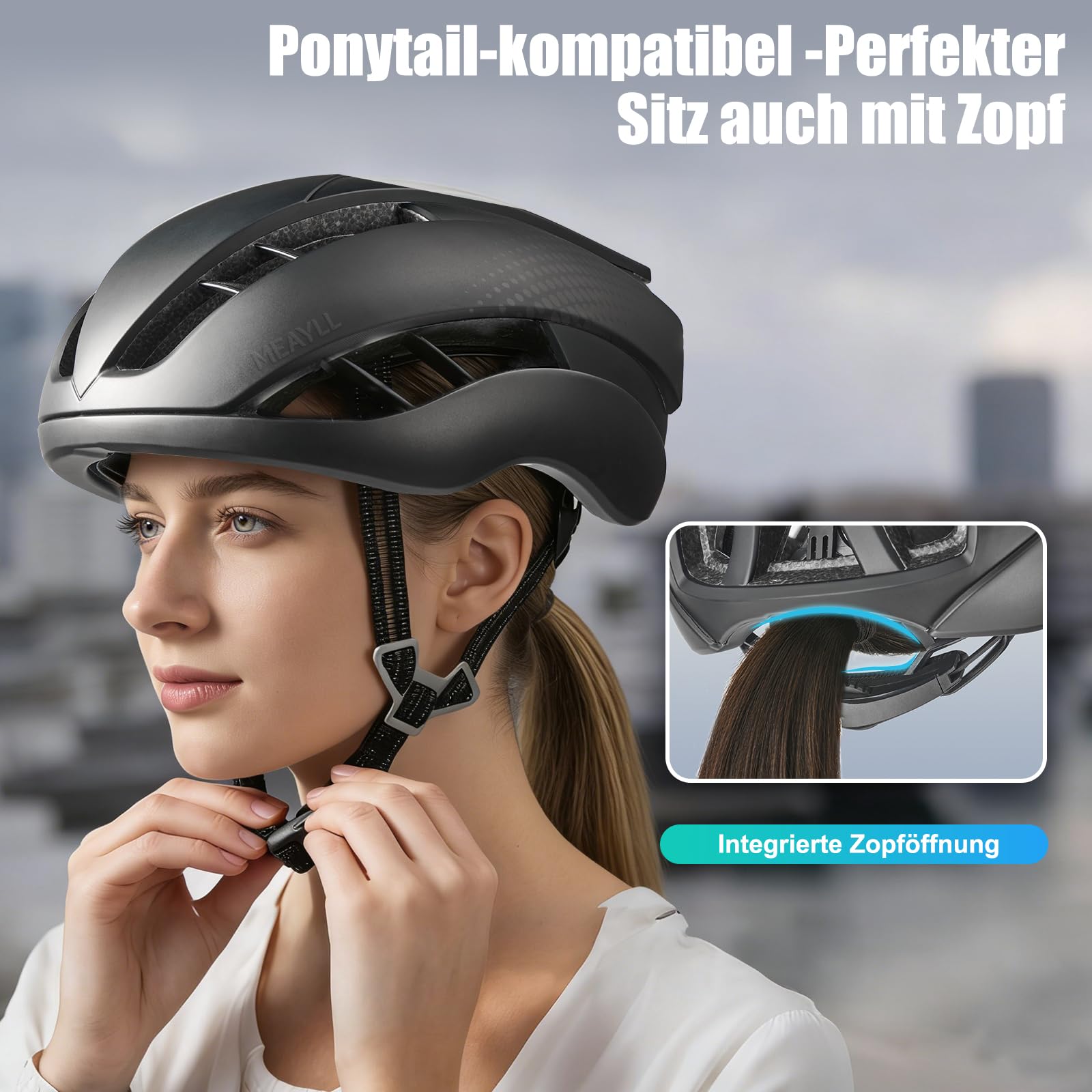 Fahrradhelm Herren Damen, Leichter Fahrradhelm Erwachsene für City & Rennrad mit Magnetverschluss, 16 Belüftungsöffnungen, CE EN1078 – Verstellbar M/L (55–61 cm, ca. 290–300g) 6
