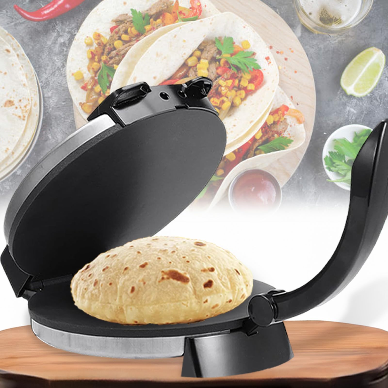 Photo 1 of Electric Tortilla Press, Roti Maker Electric Indian Electric Tortilla Maker 10 Inch Electric Flour Tortilla Maker Quesadilla Maker, Double-sided Heating, Non-stick Coating