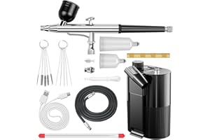 CRPEN Airbrush Kit with Compressor High Pressure Air Brush Set Non-Clogging Airbrush Gun Cordless Rechargeable Airbrush Kit for Painting,Nail Art,Barber,Makeup,Cake Decor (Black)