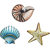 Weibefee 3 Pcs Metal Beach Wall Decor Sea Star Shell Conch Metal Valentine Decor Ocean Theme Marine Coastal Bathroom Valentine Decorations Gift Rustic Cottage Nautical Wall Art for Office Home Living Room Nursery Room