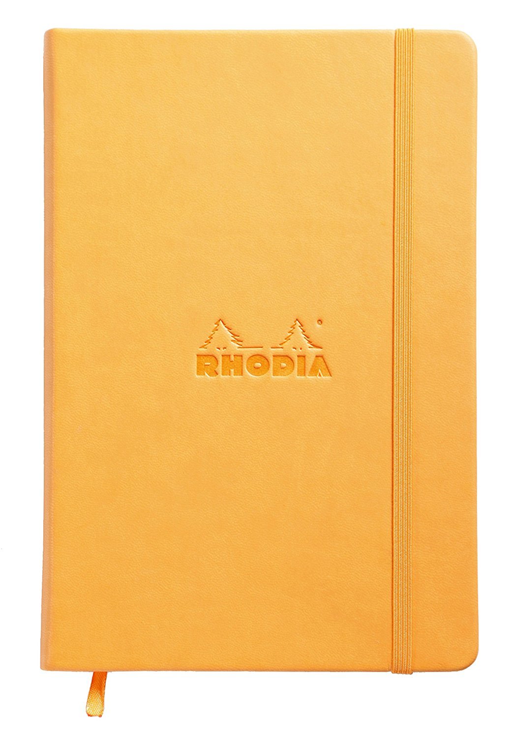 RHODIA 118768C - Rigid Notebook Webnotebook Orange - A5 - Dotted Dot - 192 pages - Clairefontaine Ivory Paper 90 g/m - Bookmark, Elastic Closure - Faux Leather Cover