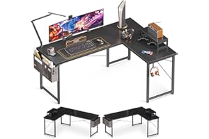 ODK L Shaped Desk, 59" Computer Corner Desk, Gaming Desk, Home Office Writing Desk with Monitor Shelf, Space-Saving Workstation Desk, Modern Simple Wooden Desk, Easy to Assemble, Black