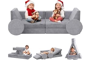 BIERUM Kids Couch, 12PCS Modular Kids Play Couch with Blanket, Kids Sofa for Playroom & Indoor, Convertible Toddler Couch for Girls and Boys