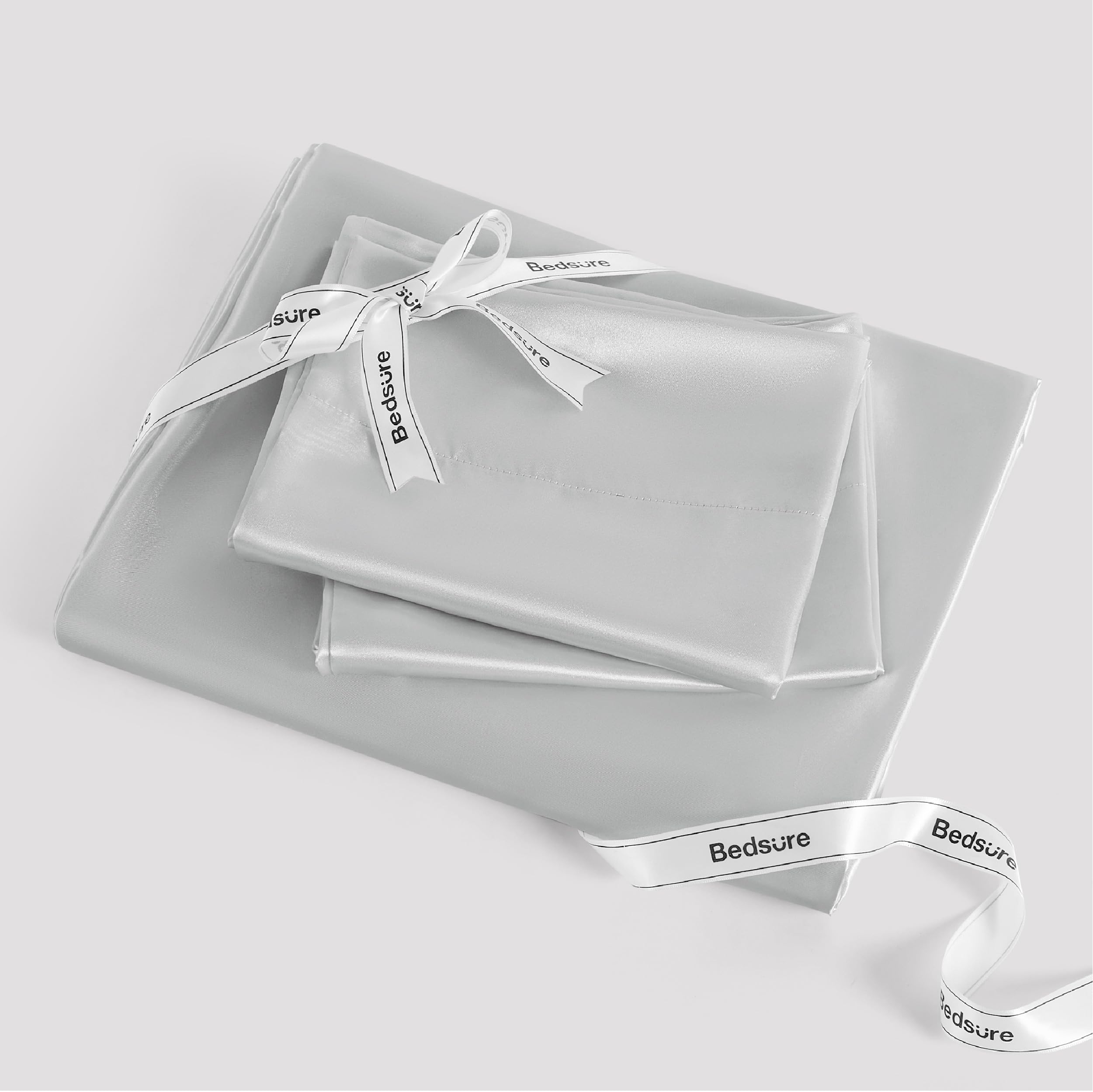 Bedsure Satin Sheets Queen Size - Similar to Silk Sheets, Silky Bedsheet, Luxury & Ultra Soft, Non-Fading & Wrinkle Free, Good for Hair & Skin, Gifts for Women, 4 Pieces, Silver Grey - Image 7