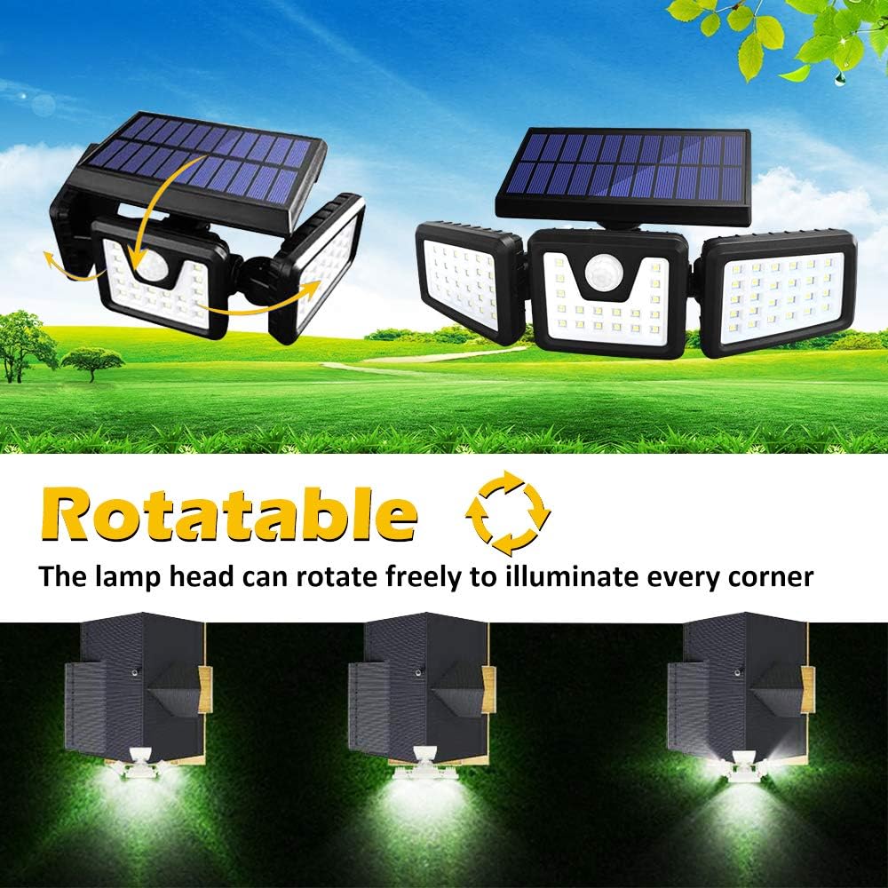 BEACON Solar Lights Outdoor, 800LM Wireless LED Solar Motion Sensor Lights Outdoor, 3 Adjustable Heads, 270° Wide Angle Illumination, IP65 Waterproof, Security LED Flood Light (2Pack): Home Improvement