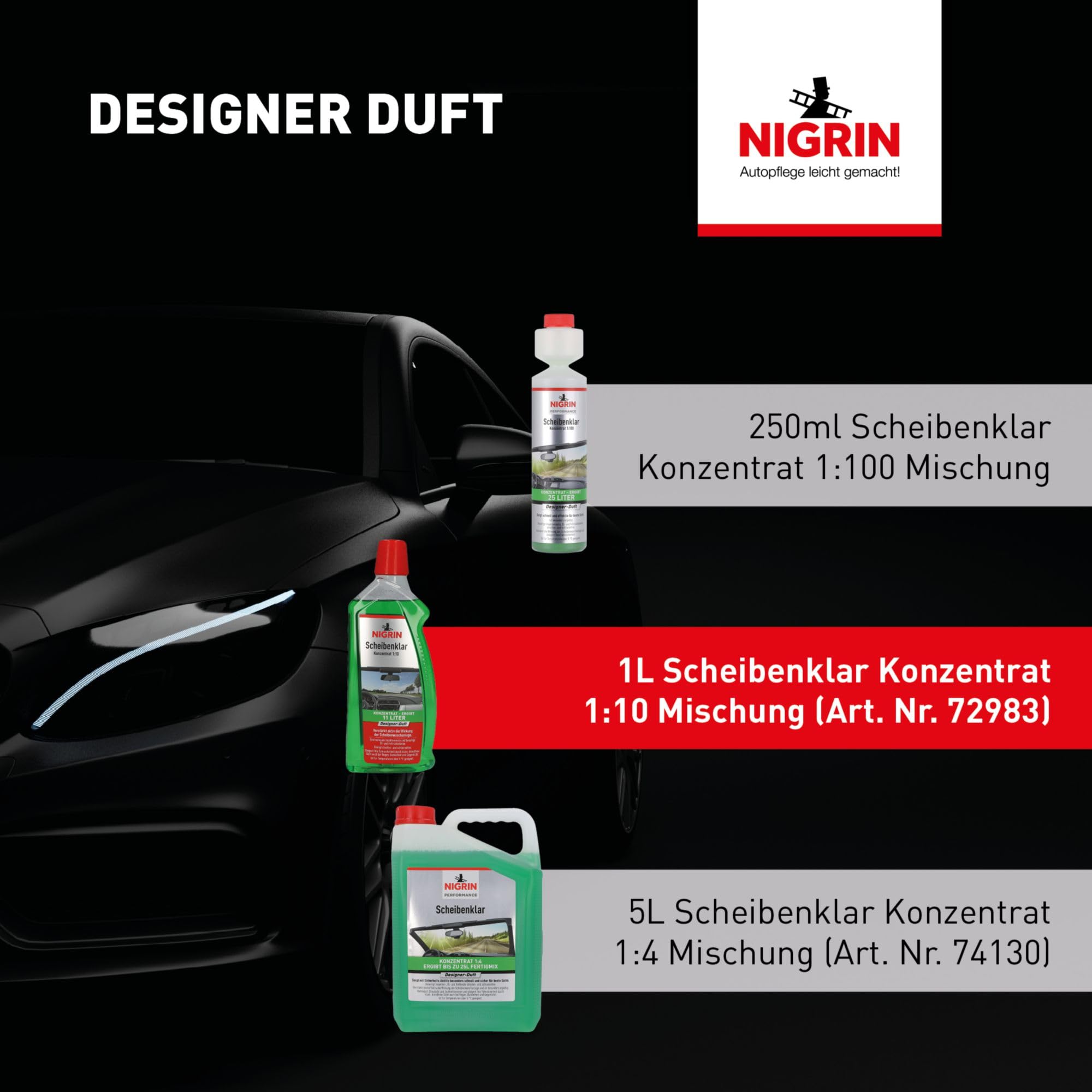 NIGRIN Scheibenklar Konzentrat 1:10 Designer Duft | 1 Liter | Reinigungszusatz für Autoscheiben und Scheinwerfer | entfernt Insekten, Öl, Fett | schlierenfrei | verhindert Streulicht | ab 5 °C 7