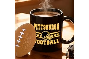 KIRADDLE 2 in 1 Football Fan Ceramic Coffee Mug Cup Pittsburgh City Themed Merch Shop Men Women Sport Stuff Gear Apparel Steelers Team Desk Decor Accessorie Dad Boyfriend Unique Cool Bf Birthday Christmas Gift