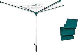 Leifheit Wäscheschirm Linomatic 500 Deluxe Cover mit Leineneinzug für saubere Wäsche, Wäschespinne für die ganze Familie, Wäscheständer inkl. Bodenhülse und Schutzhülle, 50m Leine für 5 Wäscheladungen